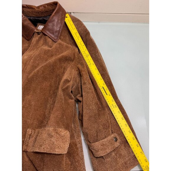 Vintage Lone Pine Leather Suede Long Coat Mens Size 42 Western Front Snap Camel - Picture 16 of 16